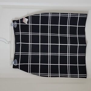 Milano Size S Black and White Windowpane Bodycon Midi Skirt, NEW